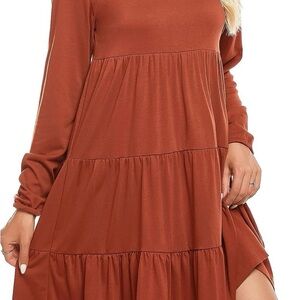Chic Long Sleeve Rust Midi Dress